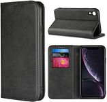 Cavor for iPhone XR Case,Cowhide Pattern Leather Magnetic Wallet Case Cover with Card Slots(6.1")-Black