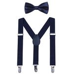 Kids Suspender Bow Tie Sets - Adjustable Braces With Bowtie Gift Idea for Boys and Girls by WELROG(Navy blue)