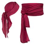 Pirate Costume Accessories/Plus Size Pirate Scarf Belt Waist Sash and Pirate Head Scarf Bandanas for Women Men WineRed