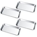 4 Pcs Small Instrument Tray, Stainless Steel Rectangular Laboratory Supplies Tray for Dental Lab Tool Instrument, Bathroom Organizer, Tattoo Tool Trays