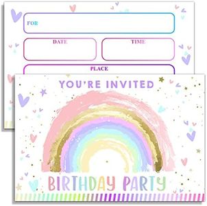 YSTEP Rainbow Birthday Party Invitations, 20 Invite Cards with Envelopes, 4"x6" Girls Birthday Party Invites - A03