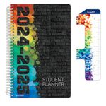 Global Datebooks Dated Middle School or High School Student Planner for Academic Year 2024-2025 Includes Ruler/Bookmark and Planning Stickers (Block Style - 5.5"x8.5" - Black Painted Brick)