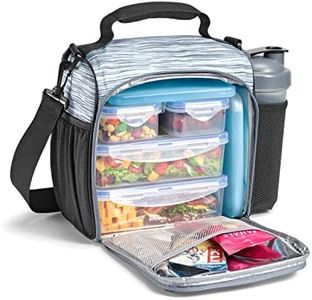 Fit & Fresh Jaxx, 9pc Meal Prep Lunch Bag, Gray, Unisex, Polyester, Large Capacity, Insulated, with Containers, Ice Packs, Shaker Bottle