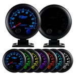 GlowShift Tinted 7 Color 10,000 RPM Tachometer Gauge - for 1 - 10 Cylinder Gas Powered Engines - Built-in Shift Light - Mounts On Dashboard - Black Dial - Smoked Lens - 3-3/4" 95mm
