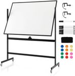 CASART Double Sided Magnetic Whiteboard, Height Adjustable Revolving Rolling Writing Board with Stand, Marker Pens, Magnets and Eraser, Mobile Dry Wipe Whiteboard for Home Office School (120 x 90cm)