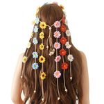 Kunyeah Flower Headband for Girl Daisy Tassel Headpiece Bohemian Hair Band Floral Bandana Party Hair Accessories for Women (Colorful)