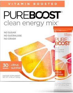 Pureboost Clean Energy Booster, Refreshing Energy Drink Mix with B12 Vitamins, Electrolytes, Antioxidants, Sugar-Free Energy with No Sucralose (Citrus Sunrise, 30 Count)