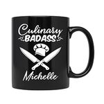 Culinary Badass Pottery Cup, Personalized Chef Tea Mug with Name, Present from Coworker, Custom Cooking Mug for Chef, Knife Kit Gifts, Cooking Lover Ceramic Cup, Gift Chef, Black Cup 11oz or 15oz