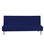 Solid Colour Armless Sofa Bed Cover Polyester Spandex Stretch Futon Slipcover Protector 3 Seater Elastic Full Folding Couch Sofa Cover fits Folding Sofa Bed without Armrests 80" x 50" in (Dark Blue)