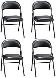 MECO Sudden Comfort Tubular Steel Frame and Deluxe Fabric Padded Folding Chair in Black Lace Frame and Black Seat and Back (4 Pack)