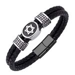 555Jewelry Stainless Steel Star of David Braided Leather Hypoallergenic Bracelet for Men, Size 8 & 9 Inch, 9", Metal, no gemstone