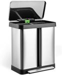 GarveeHome 19 Gallon Dual Trash Can, 36L+36L Stainless Steel Dual Garbage & Recycle Bin with Foot Pedal and Soft Close Lid for Kitchen Living Room Office