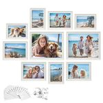 SONGMICS Picture Frames with 16 Mats, Set of 10, Collage Photo Frames with Two 8x10, Four 5x7, Four 4x6 Frames, Hanging or Tabletop Display, MDF and Glass, 12 Non-Trace Nails, Rustic White URPF049W01