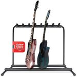 Pyle Multi-Guitar Stand 7 Slot Display Rack - Universal Framework Designed for Electric, Acoustic, Bass Guitars & Cases - Foldable, Portable, and Protective with No-Slip Non-Scratch Padding - Black