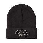 Beanies for Men Rhino Outline Embroidery Wild Animals Winter Hats for Women Acrylic Skull Cap 1 Size Black Design Only
