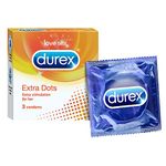 Durex Extra Dotted Condoms for Men - 3 Count |Ribbed and Dotted for Extra Stimulation|Suitable for use with lubes & toys