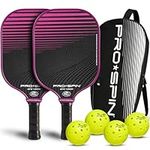 PRO SPIN Pickleball Paddle Set of 2 - USAPA Approved Graphite Carbon Fiber Paddles, 4 Indoor/Outdoor Pickleballs, Premium Bag for Rackets & Balls, Raquettes Pickle Ball (Pink, 2-Player Set)