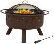 Sunnydaze Cosmic 30-Inch Fire Pit with Cooking BBQ Grill Grate, Spark Screen, and Fireplace Poker - Celestial Design