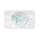 Ensound Gray Oceanside Seashell Beach Mat,Non-Slip Bathroom Mat,Padded Gray Teal Bath Rug,Gray Shell Rug,Teal Bathmat,Coastal Bathroom Bath Rug 24x16 Inch