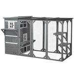 PawHut Wooden Cat Catio, 76" L Walk in Outdoor Cat House with Asphalt Roof, Platforms, Lockable Doors, 3-Tier Resting Condo, Observation Window, for 2-3 Cats