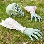 PREXTEX Halloween Zombie Face & Arms Lawn Stakes Groundbreaker Decoration - The Best Outdoor Graveyard Decoration for Halloween - Zombie Halloween Decorations