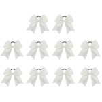 Glitterstar 10 Pcs 8 Inch Glitter Cheer Bows for Girls Toddlers Teens Seniors Colleges, Cheerleader Hair Bows with Elastic Ponytail Holders, Cheerleading Hair Tie Band Women Outfit Uniform, White