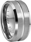 Crownal 10mm 8mm 6mm Tungsten Wedding Band Ring Engraved "I Love You" Men Women Polished Groove Matte Finish Beveled Edges (10mm,17)