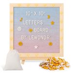 Lewondr Felt Letter Board, 10"×10" Wooden Letter Board Sign, Changeable Message Board with 20 LED Lights & 340 Letters, Pregnancy Baby Announcement Sign, First School Day Board, Colorful