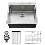 EcoChannels Drop In Kitchen Sink, 25 x 22 x 10 Inch Single Bowl Topmount Sink 16 Gauge T-304 Stainless Steel Kitchen Sinks with Accessories