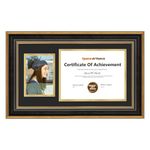 Space Art Deco, 11x19.5 Diploma Frame with Black Over Gold Double Mat for 8.5x11 and One 5x7 Picture, Shatter-Resistant Glass Sawtooth Hangers Wall Mount Display (Ornate Gold Black, 1-Pack)