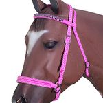 HILASON Flat Braided Paracord Horse Headstall Bridle Pink W/Crystals | Headstall for Horses | Western Headstall | Horse Headstalls Western