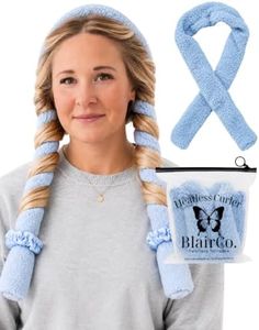 BlairCo Heatless Hair Curler Headband – Handmade Sherpa No Heat Curling Rod for Overnight Curls – Soft Curlers to Sleep in for Medium to Long Hair – Washable Heatless Curling Set – Soft Blue