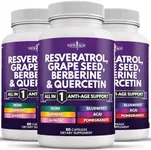 NEW AGE Resveratrol 6000mg Berberine 3000mg Grape Seed Extract 3000mg Quercetin 4000mg - Polyphenol Supplement for Women and Men with Noni Extract, N-Acetyl Cysteine, Acai Extract - 180 Capsules