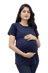 The Starmom Zipless Maternity Tops for Women | Cotton Round Neck Feeding T-Shirt for Easy Nursing & Breastfeeding | Half Sleeve T-Shirt for Pregnant Women | Maternity Top Wear for Mothers