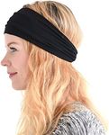 CHARM Sports Headband Elastic Turban Hairband Mens Womens Hair Band Yoga Headband Black