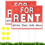 For Rent Sign, 2 Packs Double-Sided Rental House Signs with 4 Metal Stakes & 6 Arrow Stickers, Waterproof Signs with Blank Space for DIY Custom Info, Real Estate Sale Signs, 17 x 13’’