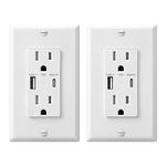 DEWENWILS 5.0A USB Wall Outlet, USB Outlet with Type C & Type A USB Ports, 15 Amp Tamper Resistant Receptacle Outlet, Wall Plate Included, ETL Listed, 2 Pack