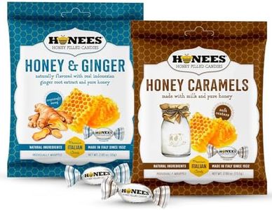 Honees Hard Candy Individually Wrapped - Variety Pack (Honey & Ginger + Honey & Caramel) Soothes Cough & Sore Throat, Aids Digestion - Natural & Healthy Candy, Italian Made - 2 Pack (5.7 oz)
