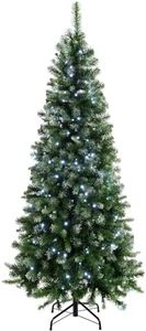WeRChristmas Pre-Lit Slim Frosted Christmas Tree with 200 White LED Lights, 6 ft/1.8 m, Green