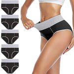 wirarpa Underwear Women High Waist Cotton Knickers Ladies Panties Full Coverage Briefs Underpants Plus Size Black 5 Pack 3XL