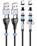 Kuulaa 6 in 1 Magnetic Charging Cable Fast Charging 540 Degree Rotating Phone Charger Cable Nylon Braided Magnetic Charger Cable USB A/C Charging Cable for Type C/Micro USB/i-Product, 2 Pack 1M+2M