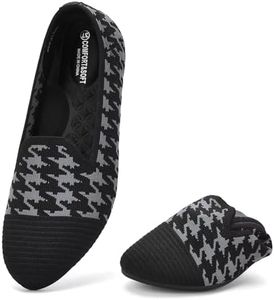 poemlady Women's Round Toe Knit Ballet Flats Casual Rubber Sole, A/Black/Gray 11