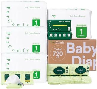 PurComfy Baby Diapers Essential Kit, 4 Pack Size 1 Diapers (208 Ct), 6 Pack (360Ct) Water Wipes and 2 Pack (120Ct) Dry Wipes, All-in-One Newborn Essentials Kit and Baby Gift for Sensitive Skin