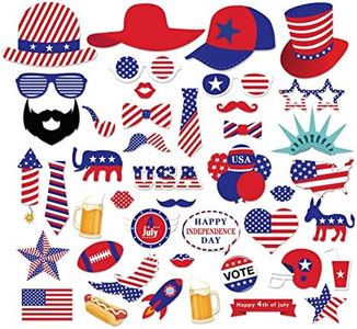4 luglio Photo Booth Props Kit 44PCS Bandiera americana Photo Props USA Independence Day Decorazioni per feste Occhiali patriottici, cappelli, baffi, labbra Selfie Props