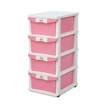 Nilkamal Chests of 4 Drawers CHTR23NT|Drawer organizer Structure with sliding wheels, modern design|Multi-Purpose Storage For Kids, School, Home and Office|Easy Assembly|Pink And Cream Colour