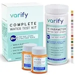 Varify 17 in 1 Drinking Water Test Kit - 100 Strips + 2 Bacteria Tests - Home Water Quality Test - Well & Tap Water - Easy Testing for Lead, Bacteria, Hardness, Fluoride, Iron, Copper, pH & More