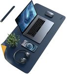 Dyazo Vegan PU Leather Mouse Pad, Extended Desk Mat for Work from Home/Office/Gaming, Reversible Anti-Slip, Design Water Resistant Desk Spread (35 Inch * 17.7 Inch Navy Blue and Yellow Ochre)