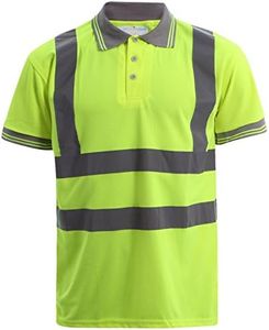 MyShoeStore Hi Viz Vis High Visibility Polo Shirt Reflective Tape Safety Security Work Button T-Shirt Breathable Top Lightweight Double Tape Workwear Plus Big Size XX-Large - Yellow / Short Sleeve