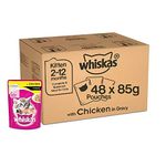 whiskas Wet Food For Kittens (2-12 Months), Chicken In Gravy Flavour, 48 Pouches (48 X 85G), 1 Count