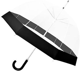 Kung Fu Smith Clear Bubble Umbrella for Women and Girls, Adult Long Stick Rain See Through Dome Umbrella with Black Trim and Leather Hook Handle